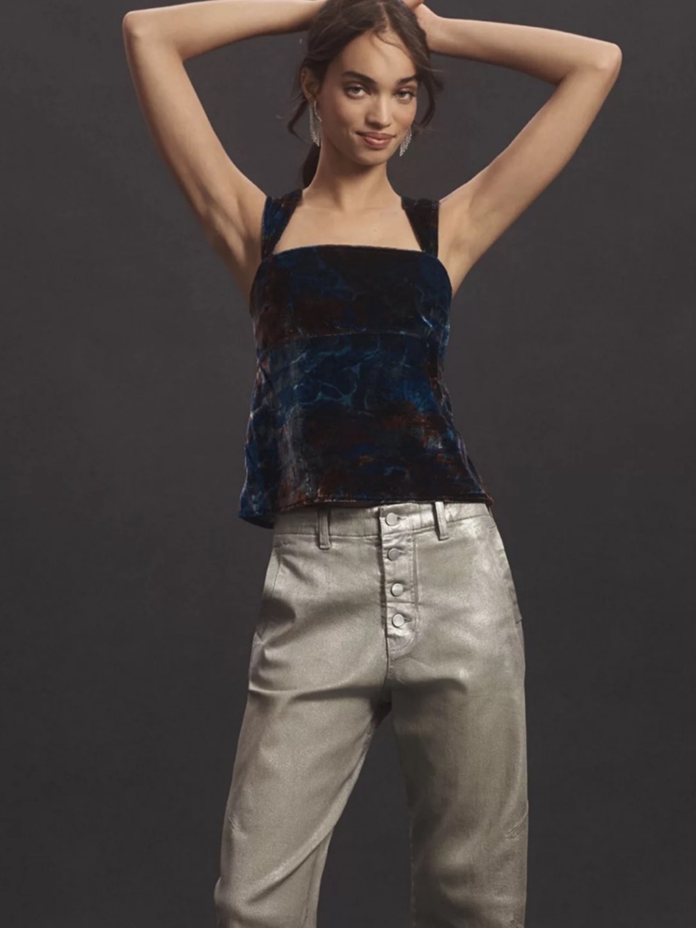 Pilcro Printed Velvet Flyaway Top XL